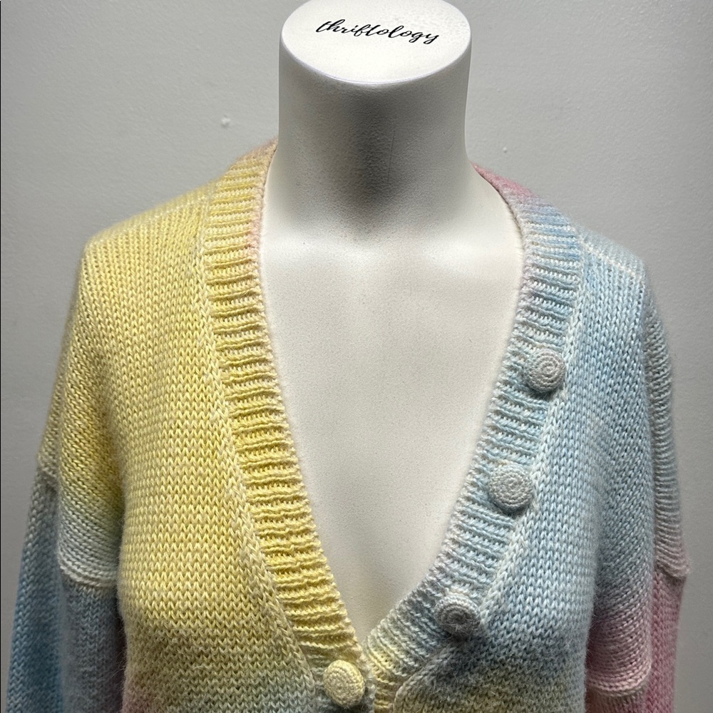 LoveShackFancy Naveen Sweater Knit Top Alpaca Wool Henley Button Rainbow Small - Picture 3 of 11